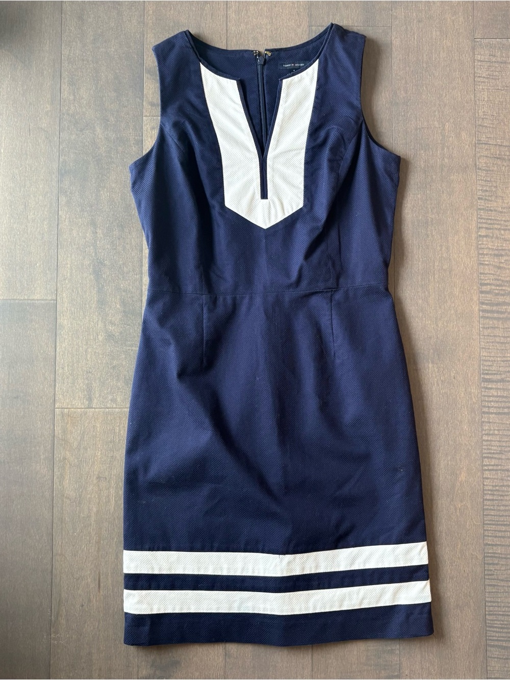 Tommy Hilfiger Navy and White Sleeveless Sheath Dress